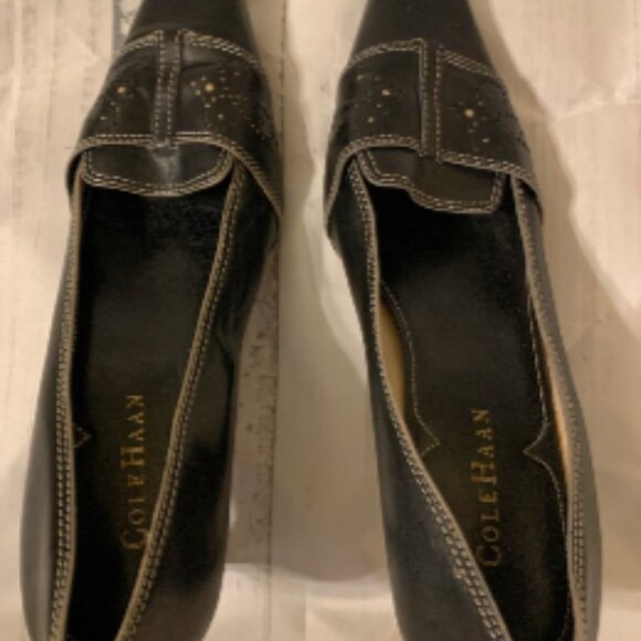 Cole Haan Vintage Black Leather Heels – Women’s 8.5, Square Toe, Contrast Stitch - Picture 2 of 9